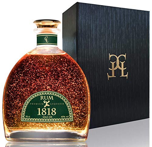 Coffret Rhum Vieux XO 1818 - Premium Liqueur Feuille d'or 23 Carats - Republique Dominicaine Rum - Traditionnel Ron Anejo Reserva - Avec Coffret Cadeau & Certificat d'or 40% 70 cl