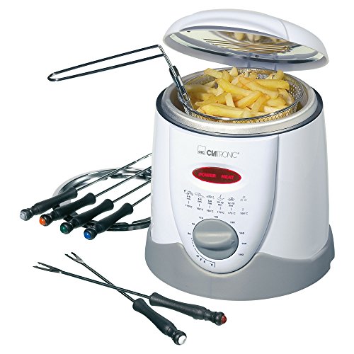 Clatronic Ffr 2916 Friteuse et Fondue Parois Froides Thermostat Variable 2 Indicateurs Lumineux de Control Protection Anti Surchauffe Capacité 1 Litre Blanc