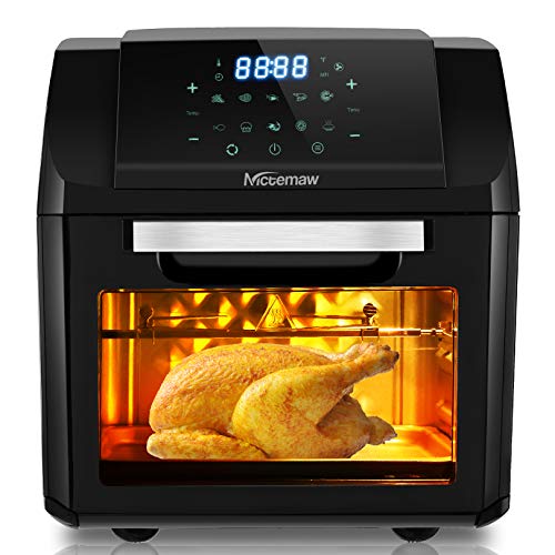 Nictemaw Friteuse à air chaud Four 12L XXL Friteuse numérique Airfryer Mini four avec 12 programmes, grille rotative 1500 W, préchauffage et maintien au chaud, sans huile, sans BPA