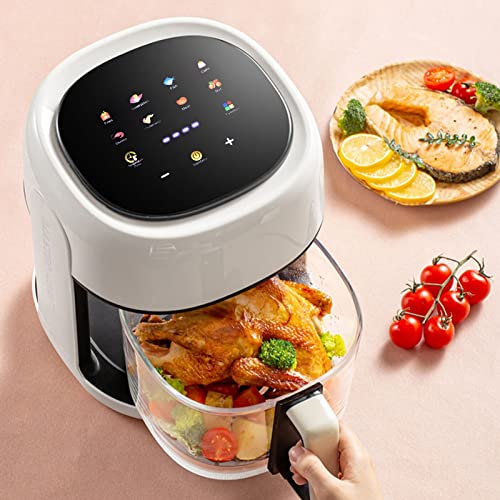 Hoapin Friteuse à Air Visual Transparent 1350W Friteuse sans Huile 3L, Visibilité à 360°, Friteuse en Verre de Grande Capacité Écran LED Tactile Couleur