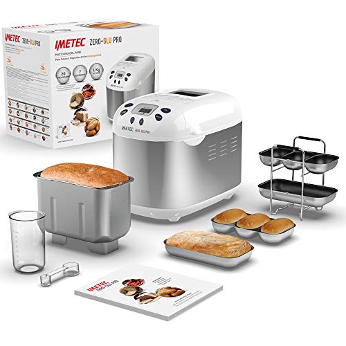 Imetec Zero-Glu Pro - Machine à Pain 1kg, Ciabatta, Petits Pains Sans Gluten, Pâte à Pizza, Gâteaux, Confitures - 20 Programmes, Température de Levage Contrôlée, Sans BPA + Livre de Recettes