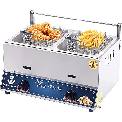 10L/20L Professionnelle Friteuse à Gaz,Deep Fryer Friteuse à gaz Professionnelle, avec paniers et couvercles, pour frites beignets poisson,20L