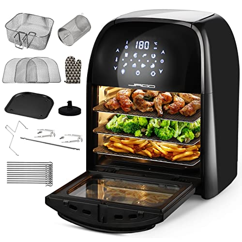 Jago® XXXL 8in1 Friteuse sans Huile 12L + 10 Accessoires - 1800 W, 8 Programmes, Écran Tactile LED, Déshydrateur, Minuterie, Acier Inoxydable - à Air Chaud, Friteuse Électrique, Air Fryer