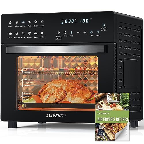 LLIVEKIT Friteuse sans Huile 26 L Mini Four électrique 1700W Friteuse à air chaud avec écran LED, 12 Fonctions, 8 Accessoires, Recette, Minuteur et Réglateur de Température, Grande Capacité