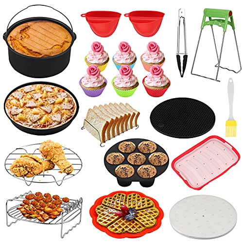 HOMGEN 16 pcs Accessoires de Friteuse à Air 8 Pouces Air Fryer Accessoire Kit d'accessoires Universels à Revêtement Antiadhésif Adapté aux Accessoires de Friteuse à Air de 4.5QT-6.8QT