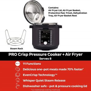 Multicuiseur électrique Instant Pot Pro Crisp 11-en-1 - Autocuiseur, friteuse à air, mijoteuse, cuiseur vapeur, gril, déshydrateur et machine sous vide