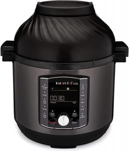 Multicuiseur électrique Instant Pot Pro Crisp 11-en-1 - Autocuiseur, friteuse à air, mijoteuse, cuiseur vapeur, gril, déshydrateur et machine sous vide - Acier inoxydable noir, 1500 W, 7,6 L